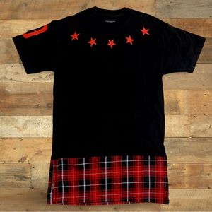 DFYNT Tee Plaid Bottom 23 back Stars Neck Black/Red Size M